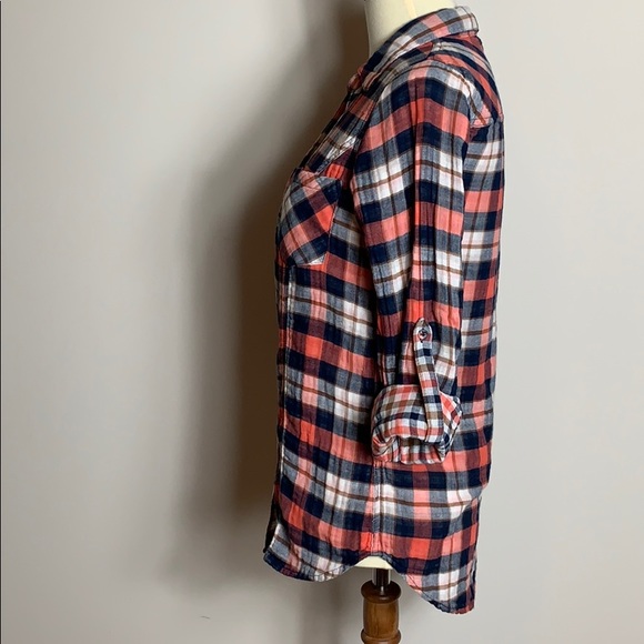 4/$20 Skies are Blue cotton gauze shirt Blue Red S - Picture 2 of 8